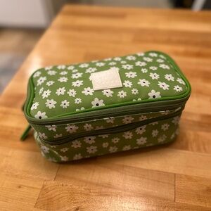 TENDER LOVE + CARRY 2 tier zipper makeup bag: green w/white flowers gently used